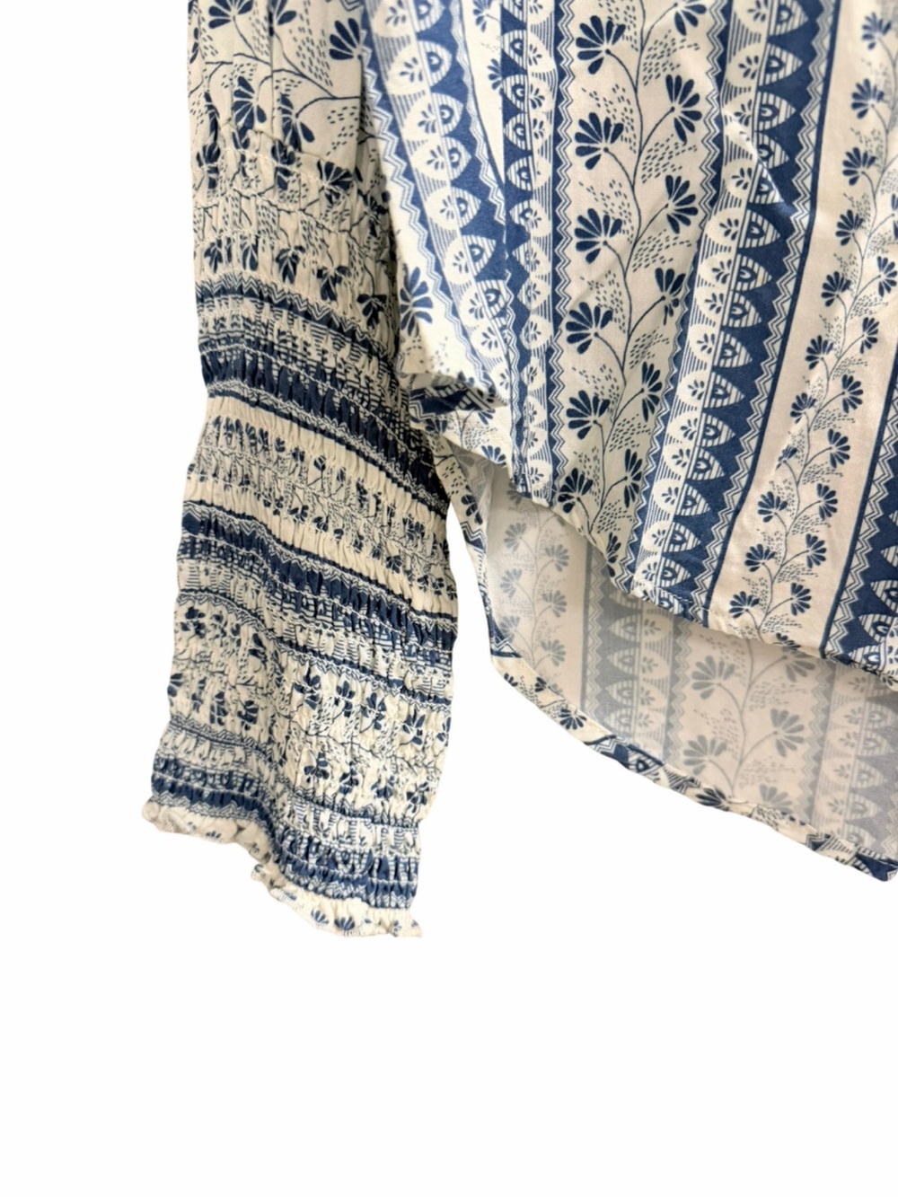 Sundance Blue Cream Boho Floral Print Ruffle Blouse Medium - Picture 7 of 9